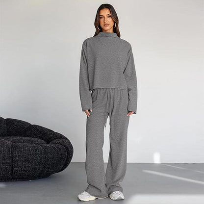 Prettygarden Women'S Mock Neck Knitted Two Piece Sets Fall Sweatsuit Long Sleeve Knit Tops Wide Leg Pants Lounge Set Airport Outfits,Comfy Womenswear