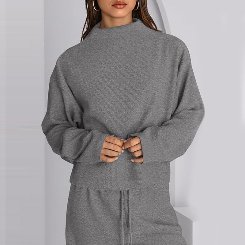 Prettygarden Women'S Mock Neck Knitted Two Piece Sets Fall Sweatsuit Long Sleeve Knit Tops Wide Leg Pants Lounge Set Airport Outfits,Comfy Womenswear